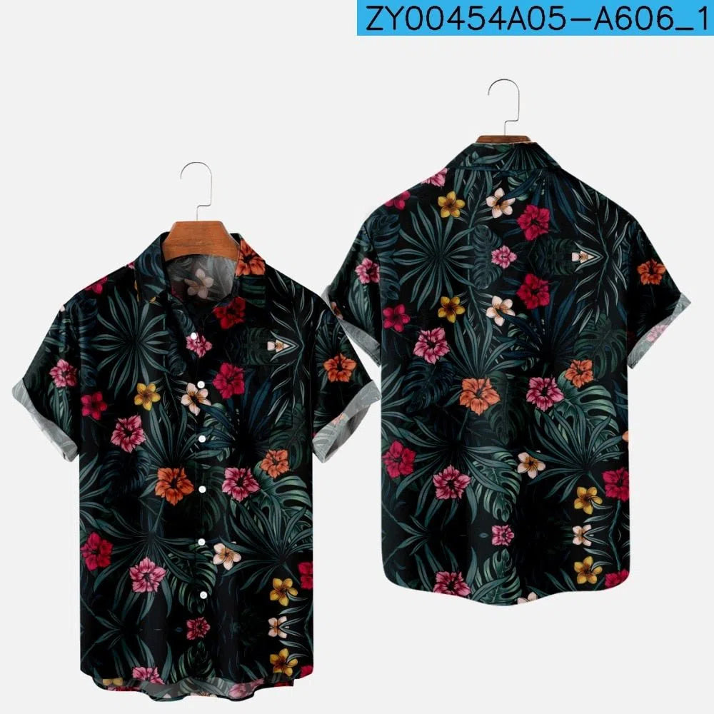 Men's Hawaiian Shirt One Button Short Sleeve Beach Oversized-Maas