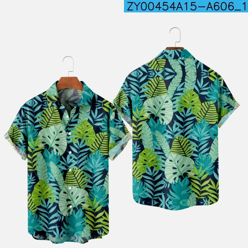 Men's Hawaiian Shirt One Button Short Sleeve Beach Oversized-Maas