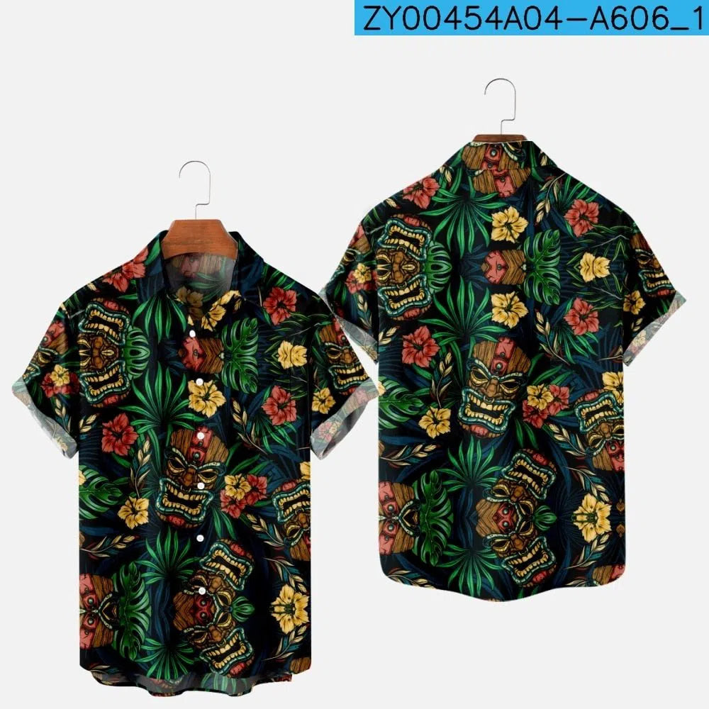 Men's Hawaiian Shirt One Button Short Sleeve Beach Oversized-Maas