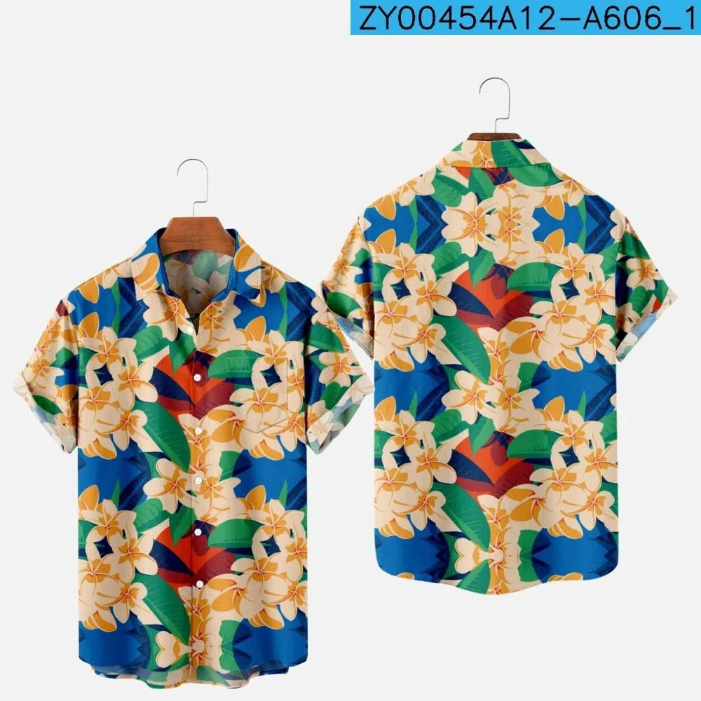 Men's Hawaiian Shirt One Button Short Sleeve Beach Oversized-Maas