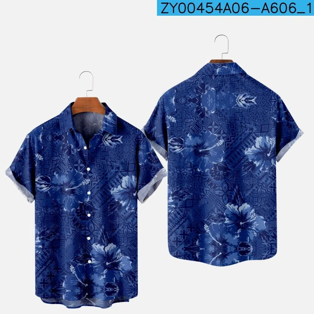 Men's Hawaiian Shirt One Button Short Sleeve Beach Oversized-Maas