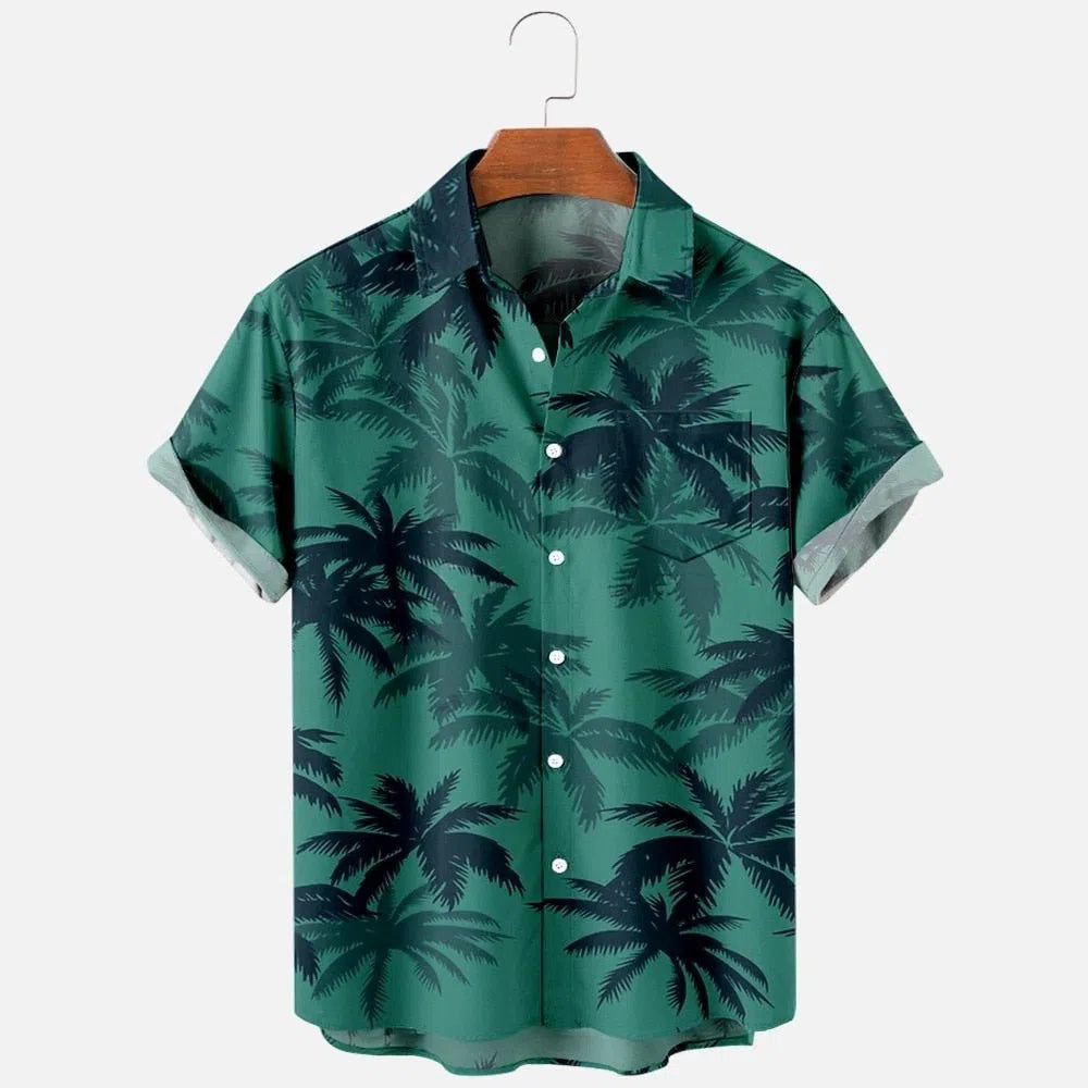 Men's Hawaiian Shirt One Button Short Sleeve Beach Oversized-Maas