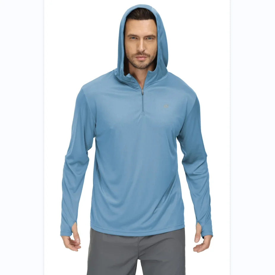 Men's Long Sleeve Hoodie Fishing Hiking Workout Cooling With Zip-Maas