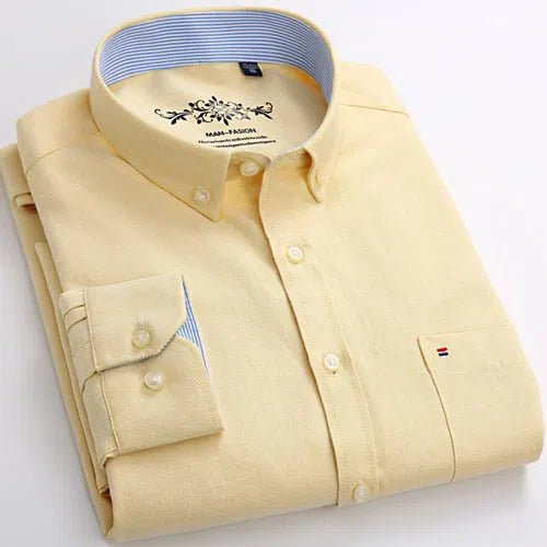 Men's Long Sleeve Solid Oxford Shirt Single Patch Pocket-Maas