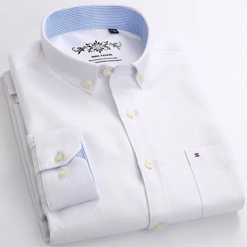 Men's Long Sleeve Solid Oxford Shirt Single Patch Pocket-Maas