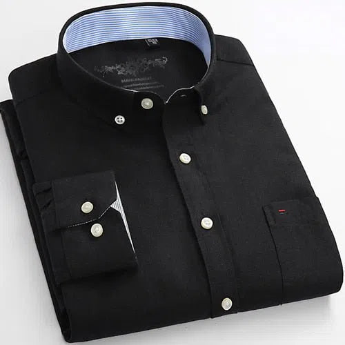 Men's Long Sleeve Solid Oxford Shirt Single Patch Pocket-Maas