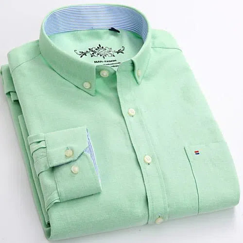 Men's Long Sleeve Solid Oxford Shirt Single Patch Pocket-Maas