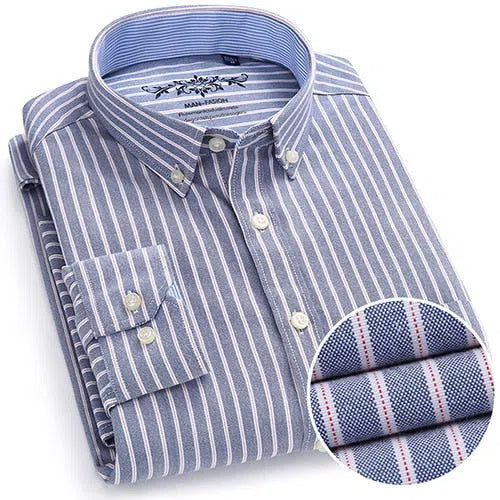 Men's Long Sleeve Solid Oxford Shirt Single Patch Pocket-Maas