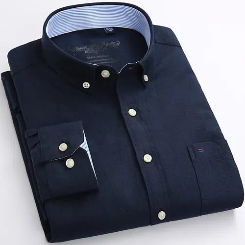 Men's Long Sleeve Solid Oxford Shirt Single Patch Pocket-Maas