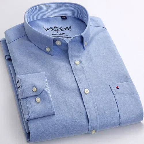 Men's Long Sleeve Solid Oxford Shirt Single Patch Pocket-Maas