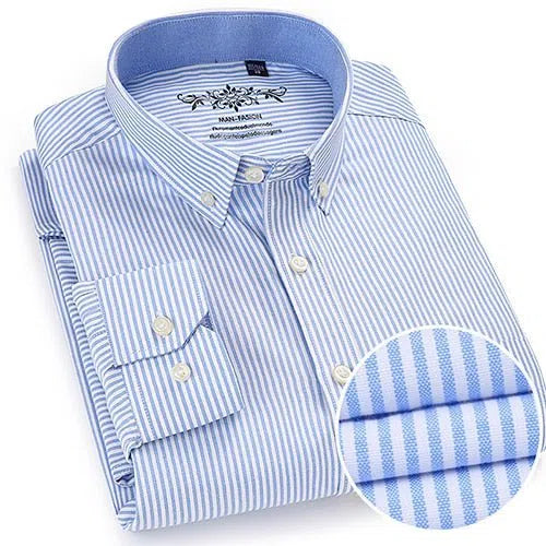 Men's Long Sleeve Solid Oxford Shirt Single Patch Pocket-Maas