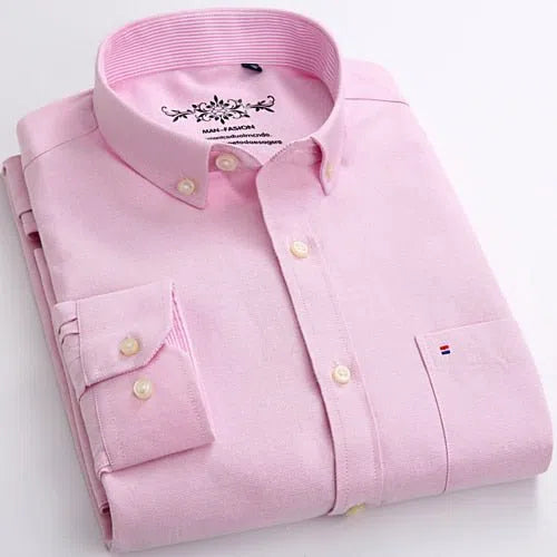 Men's Long Sleeve Solid Oxford Shirt Single Patch Pocket-Maas