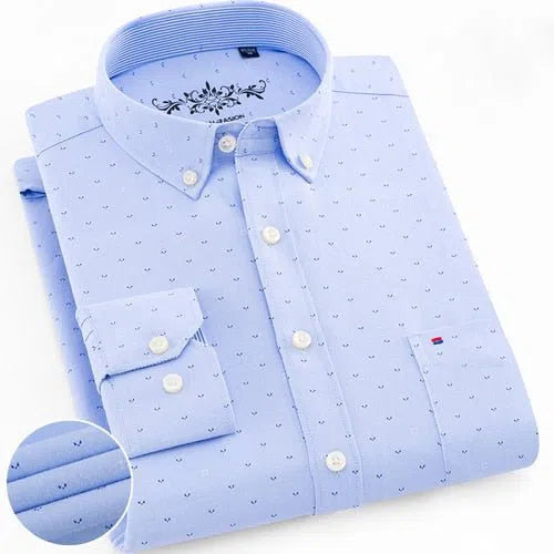 Men's Long Sleeve Solid Oxford Shirt Single Patch Pocket-Maas