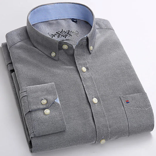 Men's Long Sleeve Solid Oxford Shirt Single Patch Pocket-Maas