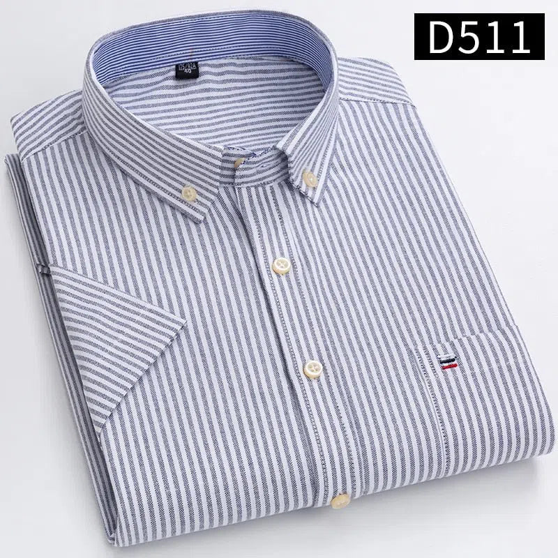 Men's Short Sleeve Plaid Shirt Striped Business Casual-Maas