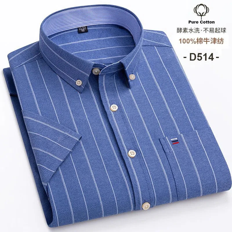 Men's Short Sleeve Plaid Shirt Striped Business Casual-Maas