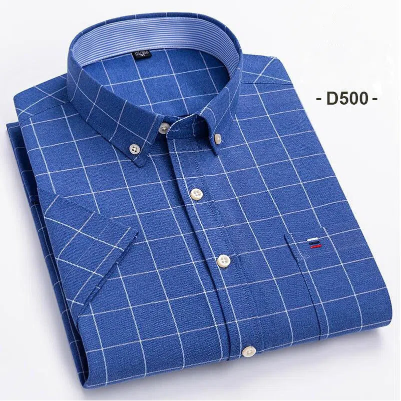 Men's Short Sleeve Plaid Shirt Striped Business Casual-Maas