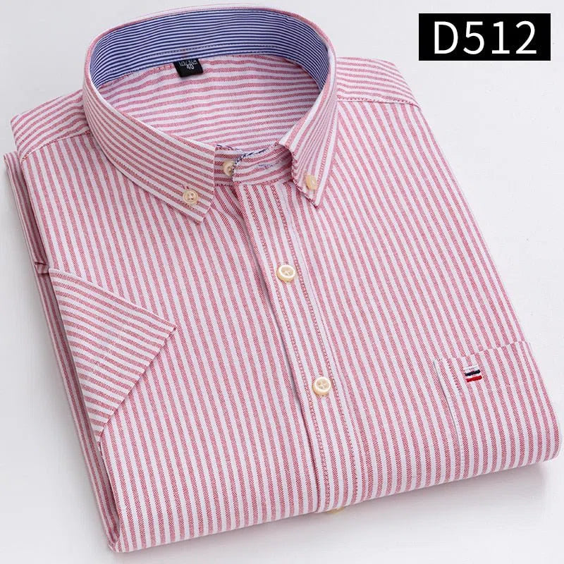 Men's Short Sleeve Plaid Shirt Striped Business Casual-Maas