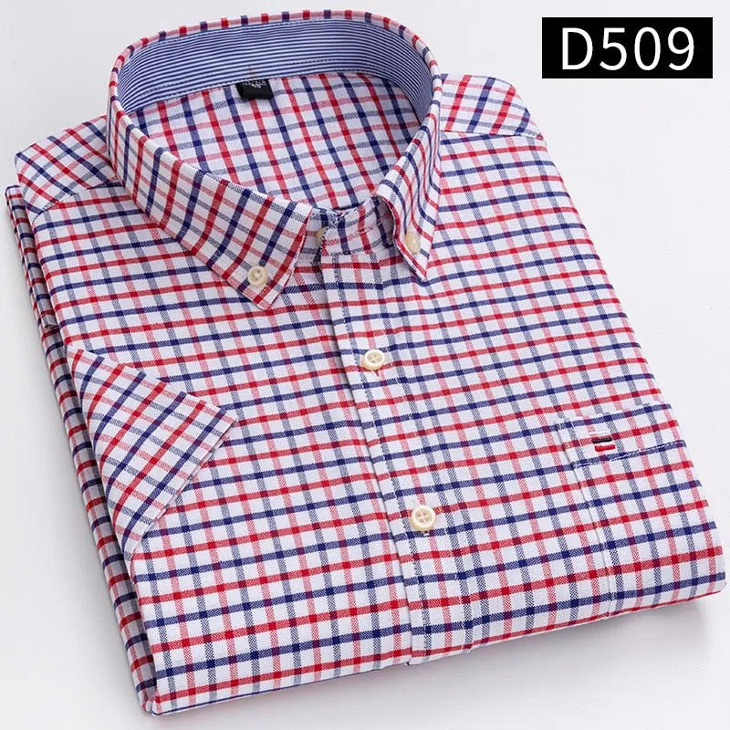 Men's Short Sleeve Plaid Shirt Striped Business Casual-Maas