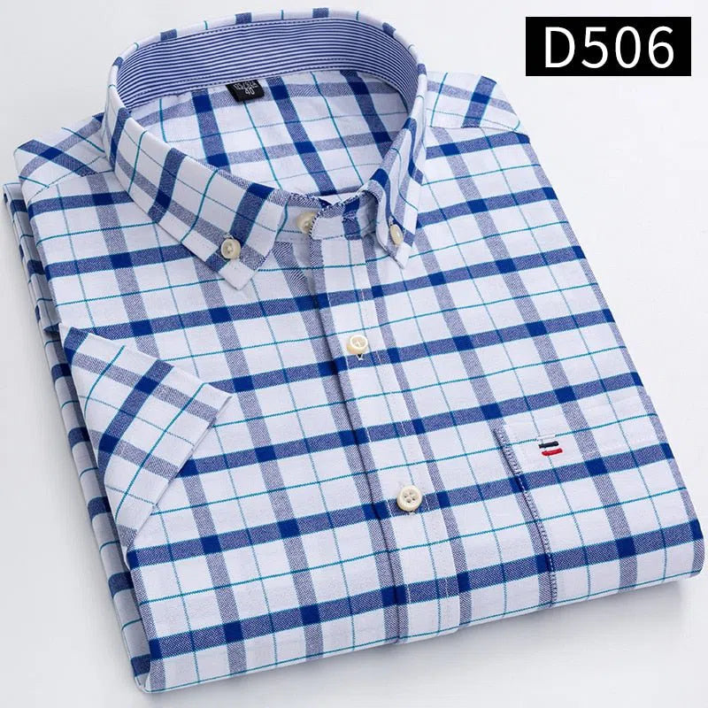 Men's Short Sleeve Plaid Shirt Striped Business Casual-Maas