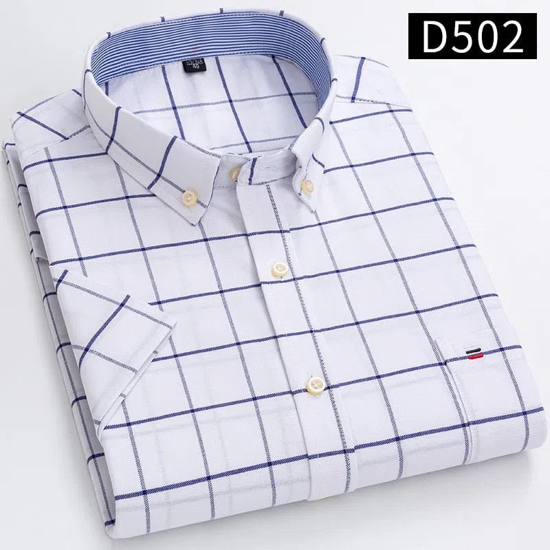 Men's Short Sleeve Plaid Shirt Striped Business Casual-Maas