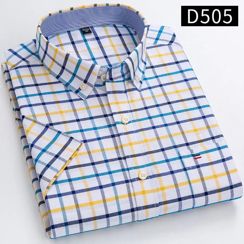 Men's Short Sleeve Plaid Shirt Striped Business Casual-Maas