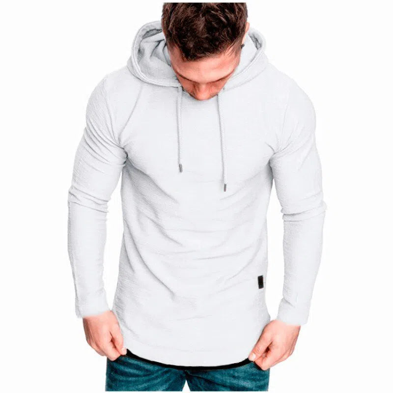 Men's Solid Color Hooded Casual Sports Long-Sleeved T-Shirt Pullover-Maas