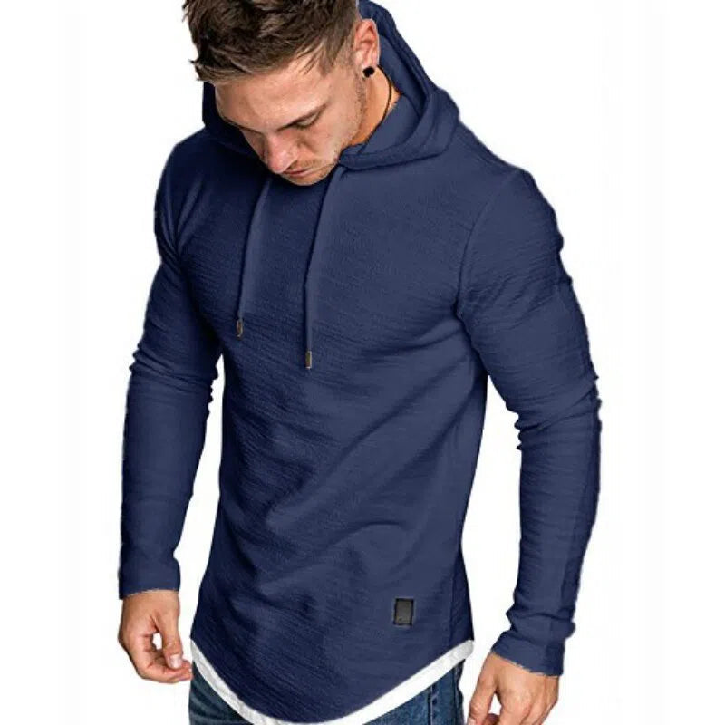 Men's Solid Color Hooded Casual Sports Long-Sleeved T-Shirt Pullover-Maas