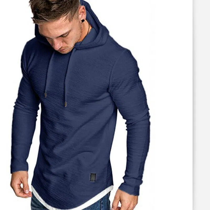 Men's Solid Color Hooded Casual Sports Long-Sleeved T-Shirt Pullover-Maas