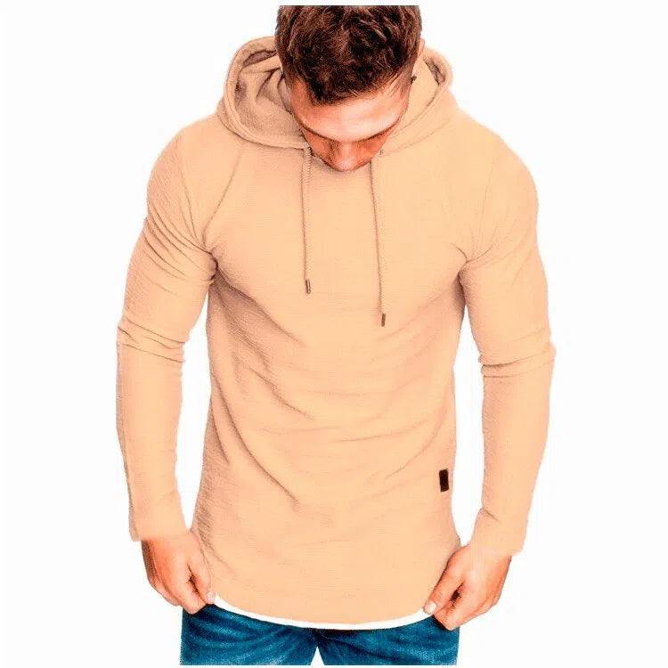 Men's Solid Color Hooded Casual Sports Long-Sleeved T-Shirt Pullover-Maas