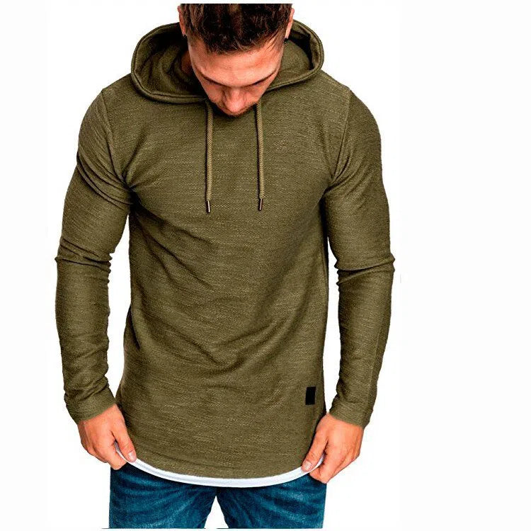 Men's Solid Color Hooded Casual Sports Long-Sleeved T-Shirt Pullover-Maas