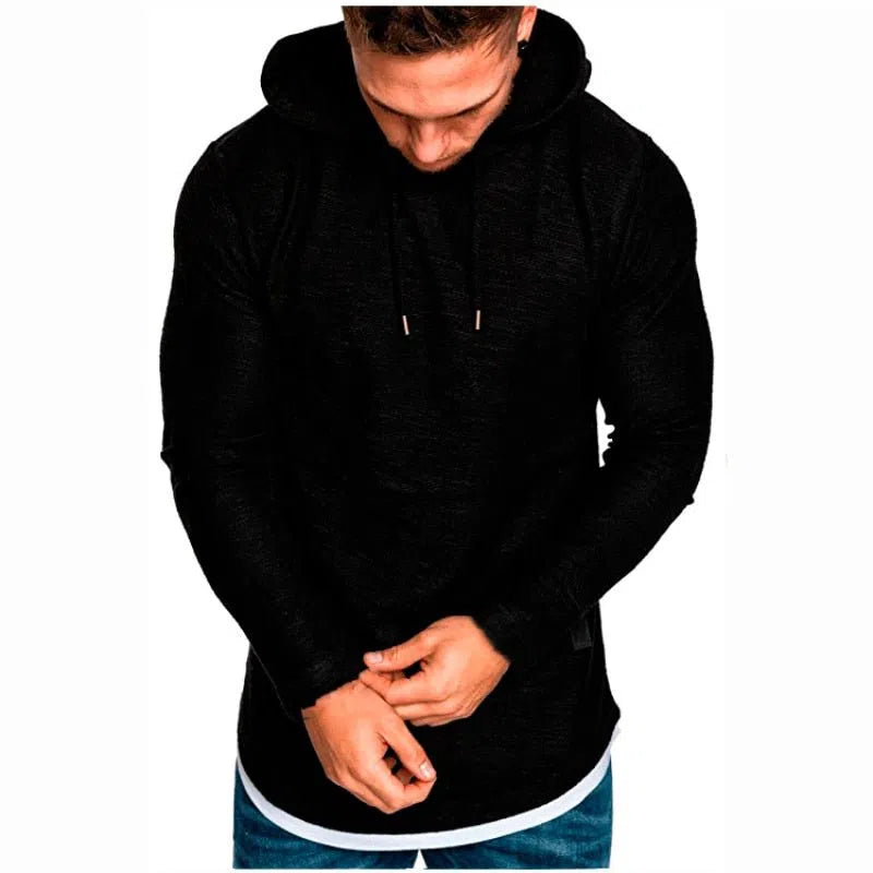 Men's Solid Color Hooded Casual Sports Long-Sleeved T-Shirt Pullover-Maas