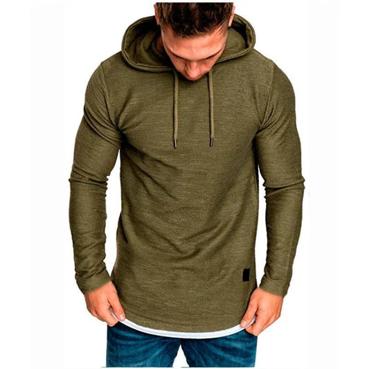 Men's Solid Color Hooded Casual Sports Long-Sleeved T-Shirt Pullover-Maas