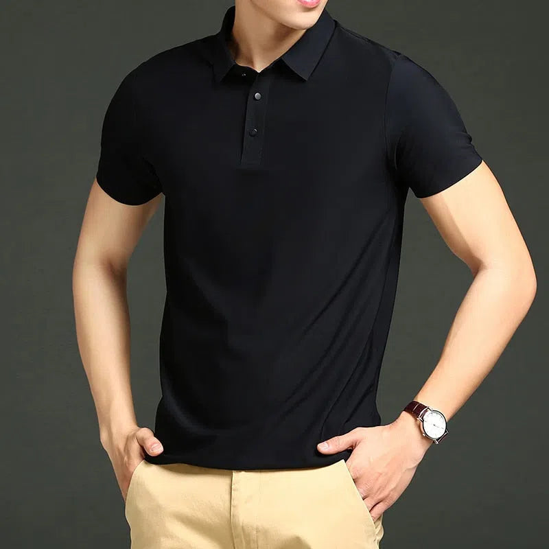 Men's Solid Color Ice Silk Loose Short Sleeves Shirt Polo-Maas