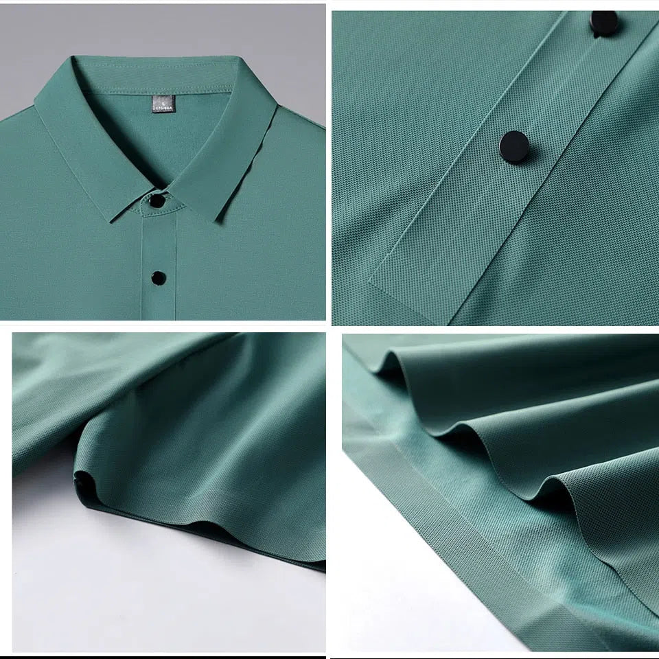 Men's Solid Color Ice Silk Loose Short Sleeves Shirt Polo-Maas