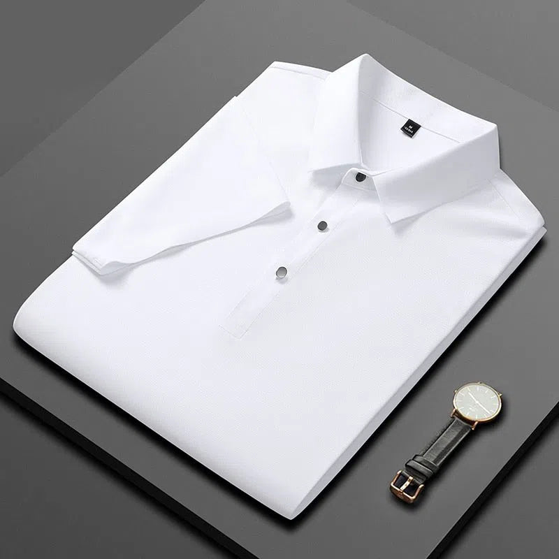 Men's Solid Color Ice Silk Loose Short Sleeves Shirt Polo-Maas