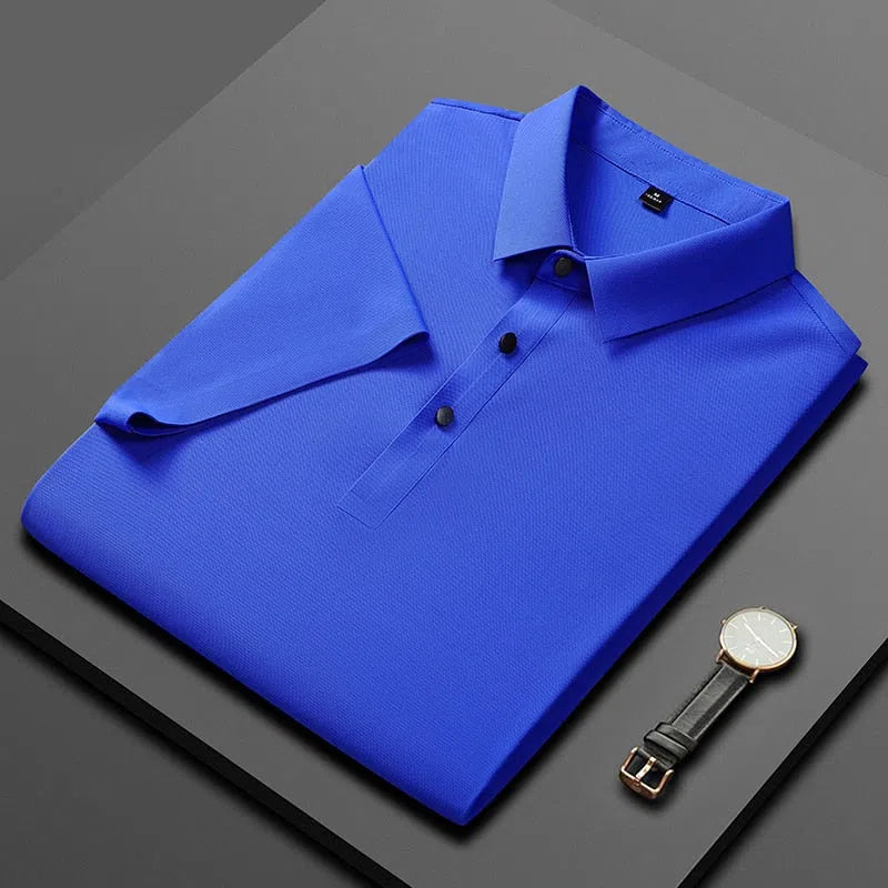 Men's Solid Color Ice Silk Loose Short Sleeves Shirt Polo-Maas