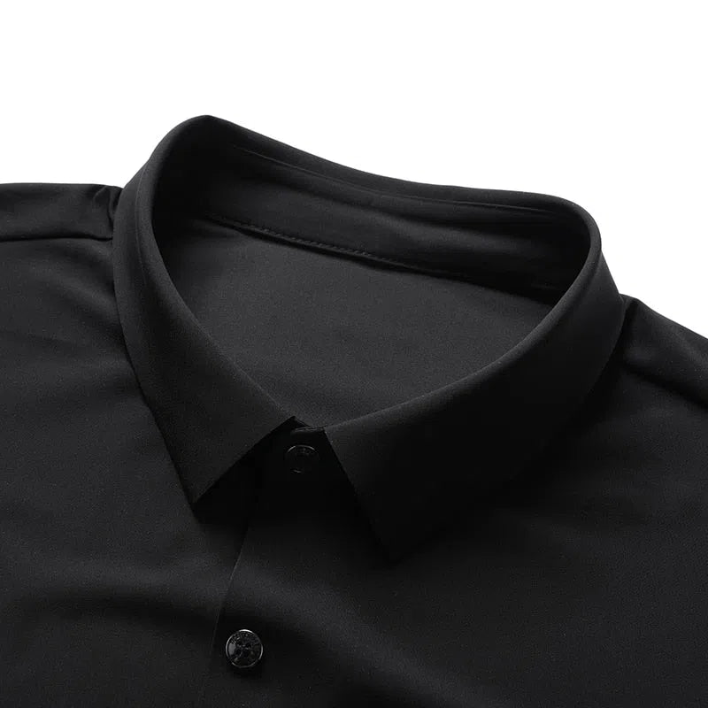 Men's Solid Color Short Sleeves Shirt Elastic Casual Black White Silk-Maas