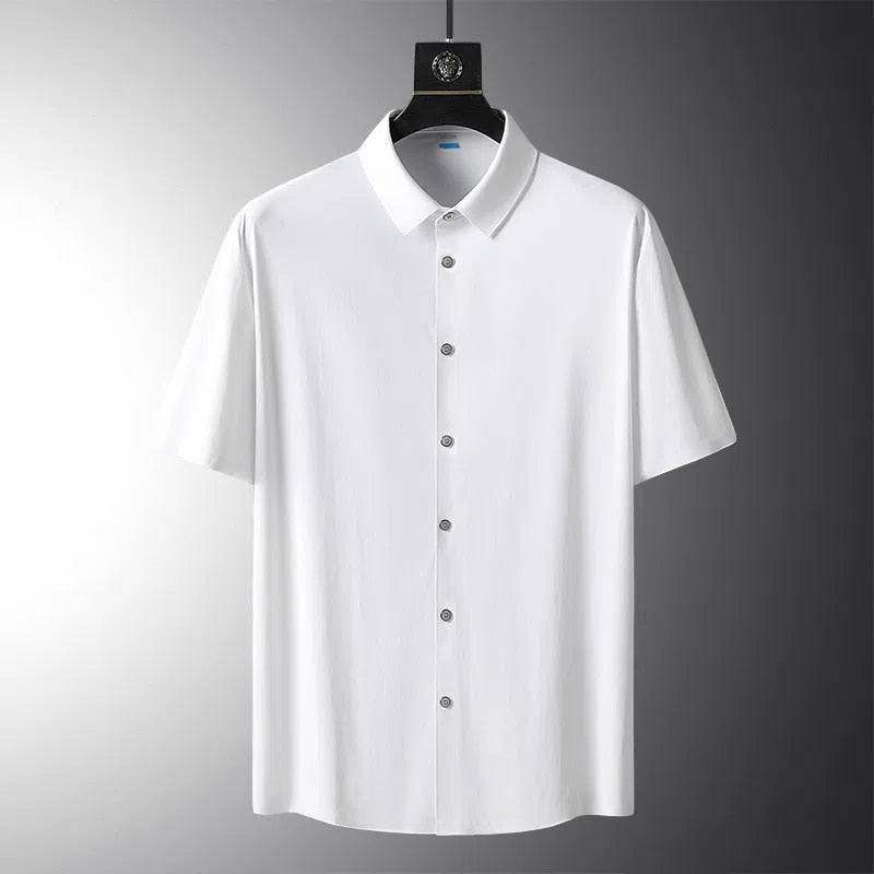 Men's Solid Color Short Sleeves Shirt Elastic Casual Black White Silk-Maas