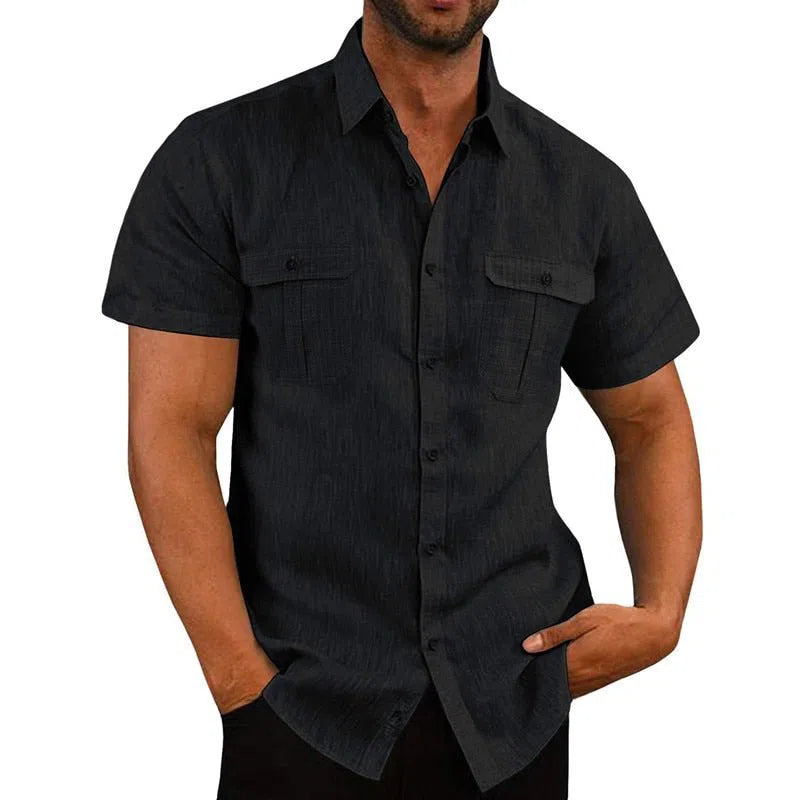 Men's Summer Cotton Linen Casual Shirts Short Sleeves-Maas