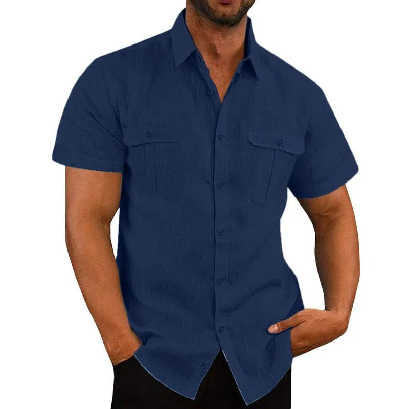 Men's Summer Cotton Linen Casual Shirts Short Sleeves-Maas