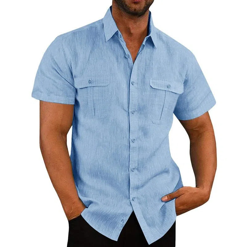 Men's Summer Cotton Linen Casual Shirts Short Sleeves-Maas