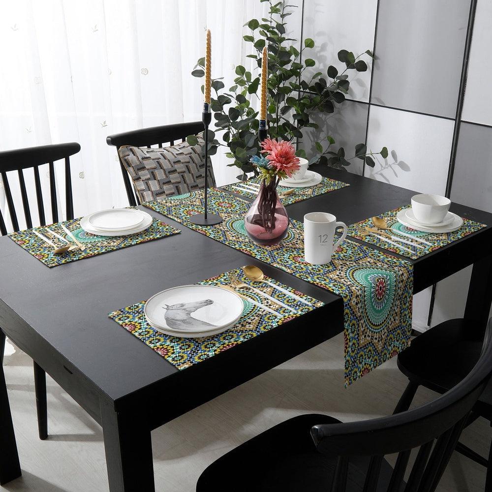 Morocco Colorful Flowers Arabesque Table Runner and Placemats Set-Maas