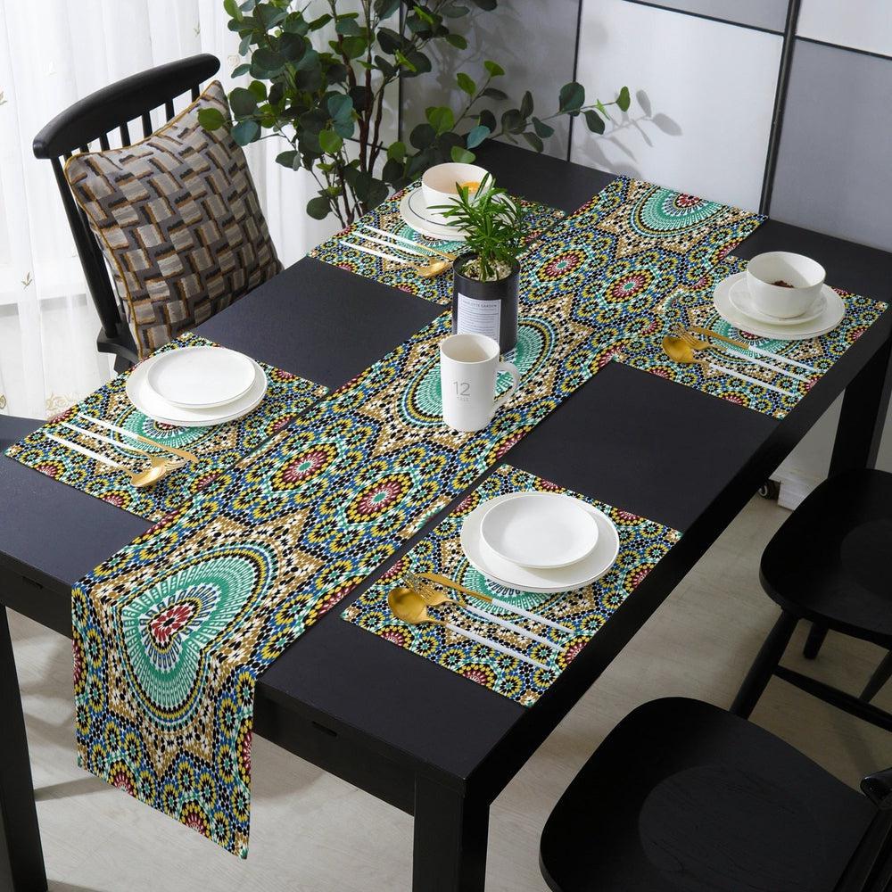 Morocco Colorful Flowers Arabesque Table Runner and Placemats Set-Maas