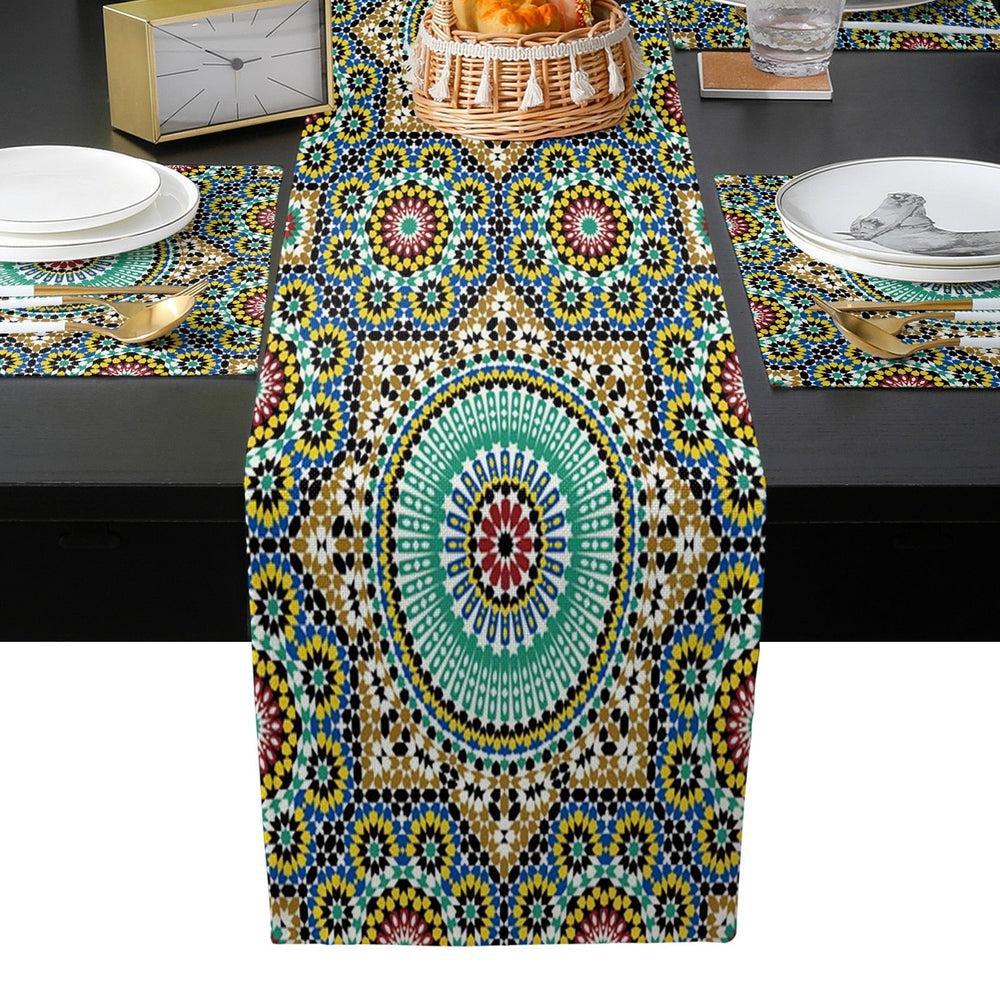 Morocco Colorful Flowers Arabesque Table Runner and Placemats Set-Maas