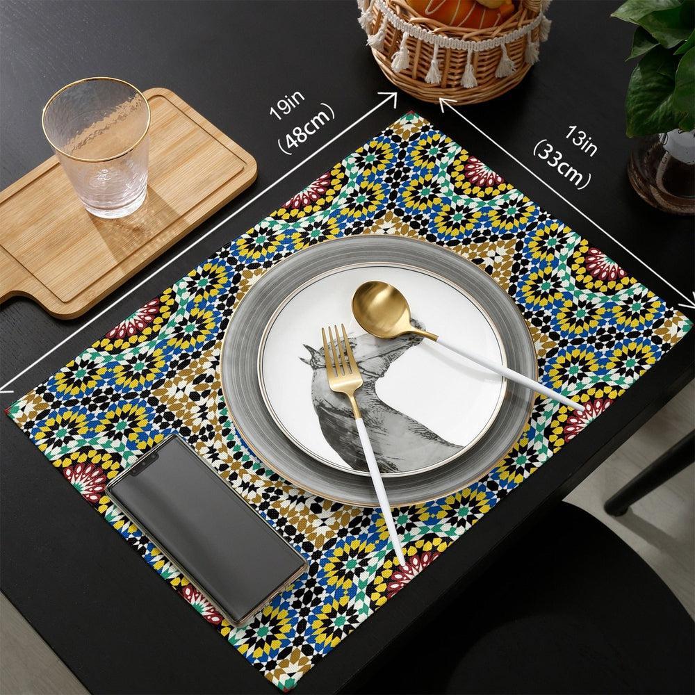 Morocco Colorful Flowers Arabesque Table Runner and Placemats Set-Maas