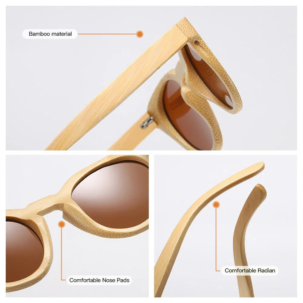 New Cat Sunglasses Polarized Women Retro Bamboo Sun Glasses Square Lady Girls Fashion Streetwear-Maas