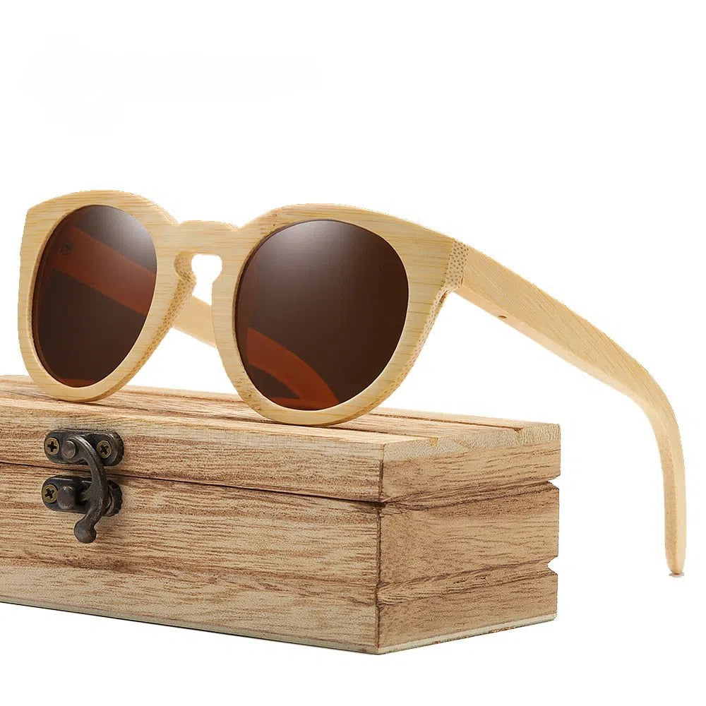 New Cat Sunglasses Polarized Women Retro Bamboo Sun Glasses Square Lady Girls Fashion Streetwear-Maas