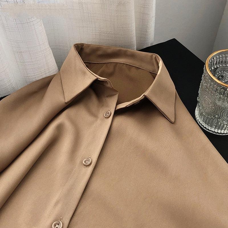 New Chic Women Satin Blouse Shirts Long Sleeve Elegant Office Ladies Workwear-Maas