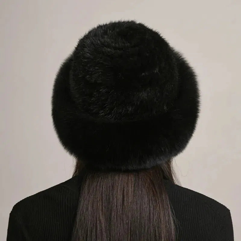 New Genuine Real Natural Knitted Mink Fur Hat Cap Luxury Women Handmade Knit Fashion Winter Headwear Warm Real Fox Fur Beanies-Maas